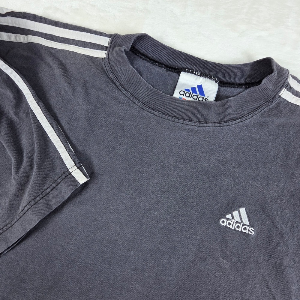 Vintage 90s Adidas T-Shirt Mens XXL Black 3 Stripe Logo Distressed Faded Grunge
